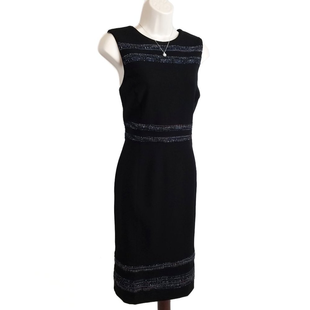 WHBM sheath dress black tweed trim 14 NEW